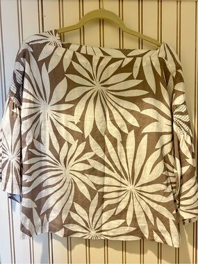 Women’s Brown & White Floral Linen-Blend Top